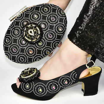 

Latest style Italian Shoes with Matching Bags Italian Design BLACK African Nigeria Shoes and Bag Set for Parties for Women
