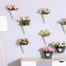 Cesta colgante de pared de flores artificiales, hecha a mano, decoración de pared interior, flor de seda colgante en la pared