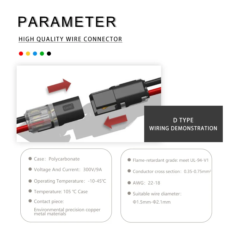 10pcs 2pin Quick Pluggable Splice Electrical Cable Wire Connector Crimp Terminals for 22-20AWG LED strip Car Wiring Connectors