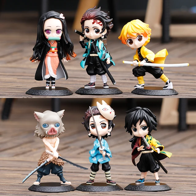 1/6pcs Anime Figure Demon Slayer Q Posket  Kimetsu No Yaiba Doll Tanjiro Nezuko Zenitsu Kawaii model PVC Toy desktop decoration 1