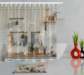 

Christmas Durable Waterproof Shower Curtains Bathroom Curtain Nordic Style kitchen Print Shower Bath Curtain And Bathroom Rug