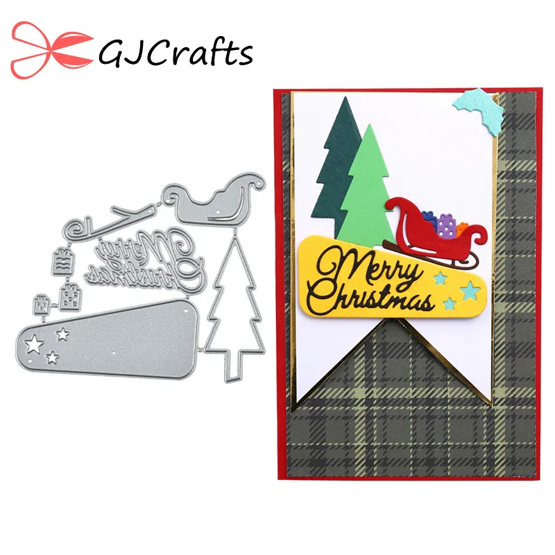 

GJCrafts Christmas Dies Hillside Pine Merry Christmas Metal Cutting Dies Scrapbooking Album Die Cut Embossing Stencil Decor