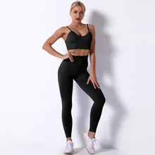 Conjunto sem costura feminino para academia, 2 peças, conjunto fitness, roupas para yoga, treino, yoga, top crop, conjuntos