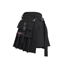 Новинка, летние женские юбки с высокой талией, мини-юбка, готический стиль, панк стиль, карман, пряжка, стиль сафари, юбки, уличная плиссированная юбка