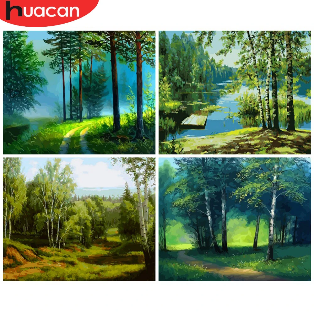 HUACAN Oil Painting By Numbers Forest Scenery Drawing On Canvas HandPainted Tree Picture Art Kits DIY Gift Home Decoration | Дом и сад