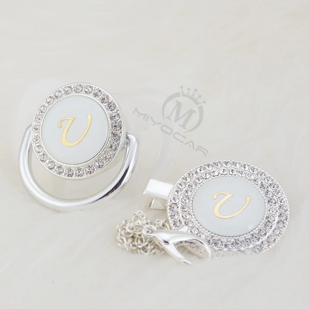 MIYOCAR имя инициалы буквы U элегантная Серебряная коллекция bling соска и пустышка зажим BPA бесплатно пустышка bling SGS пройти LU-1
