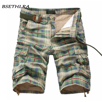 

Summer Men Shorts 2020 New Casual Military Men Plaid Beach Shorts Cotton Quality Cargo Mens Short Pants Casual Overalls
