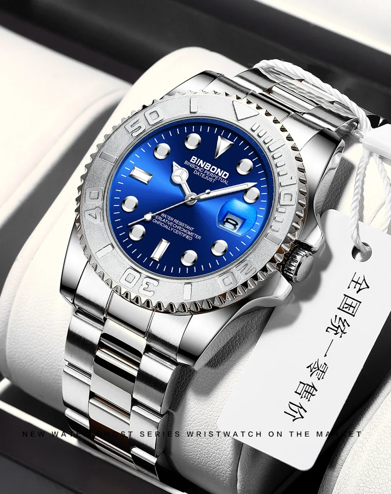 BINBOND Top Brand Luxury Fashion Men Watches Luminous Calendar Waterproof Stainless Steel Watch Quartz Business Wristwatch
