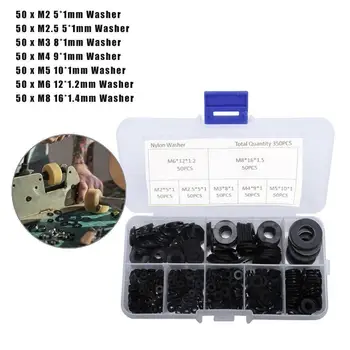

350pcs New 7 Tamanhos Preto Nylon Flat Washer Variedade Kit M2/M2.5/M3/M4/M5 /M6/M8 Acessórios de Hardware Fixadores