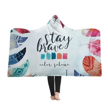 

3d Printed Hooded Blanket Soft Sherpa Winter Throw Blanket With Hat Hoodie Blanket Polyester Travel Mantle Blanket For Adults