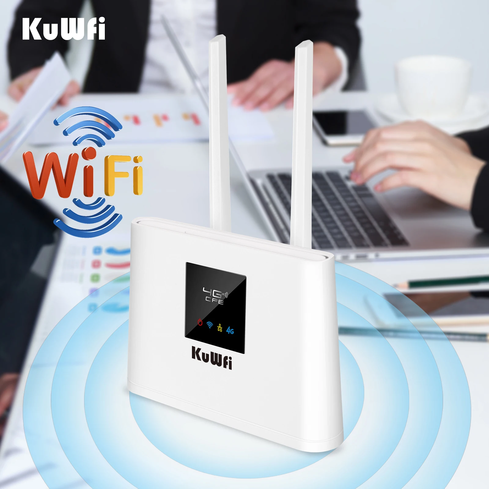 KuWFi Router 4G LTE 150Mbps 4G SIM WIFI Router Modem Unlocked with 2pcs External Antennas WAN/LAN Port SIM Card Slot VAT Include