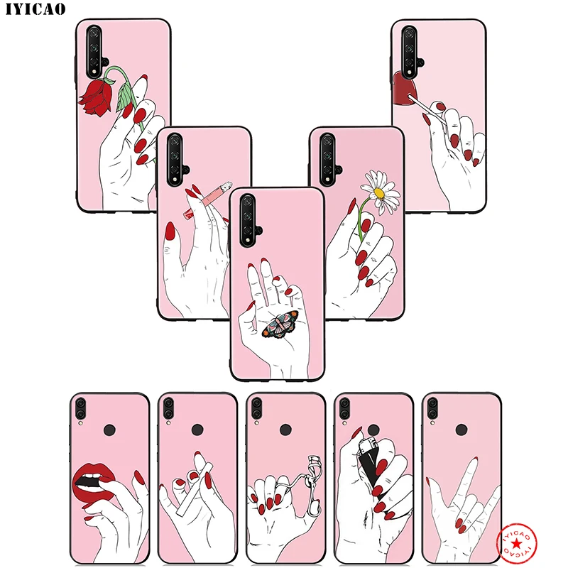 IYICAO Pink Hand Rose Smoke Soft Case for Huawei Honor 20 10 9X 9 8C 8X 8 7X 7C 7A 6A Nova 5i 4 3i 2 2i Lite Pro View Note |