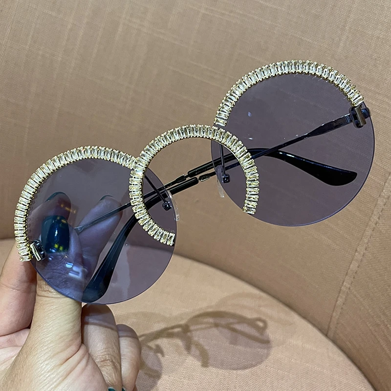Zircon oversized sunglasses 2020 luxury Round sun glasses women Clear lens Eyeglasses Shades For Women  oculos feminino