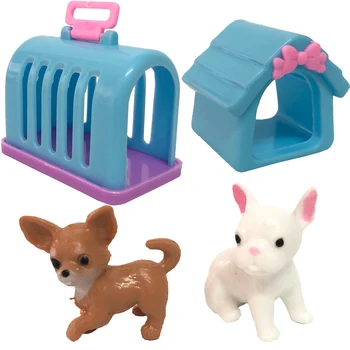 

NK 4 Items/ Set Doll Accessories Fashion Mini Doll Pets Dog+Rabbit+House+Kennel For Barbie Doll For Kelly Doll Playmate Toy 12X