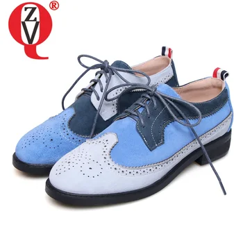 

ZVQ woman flats platforms shoes genuine leather casual Derby shoes spring Brocken shoes Professional shoes 33-42 plus size shoes