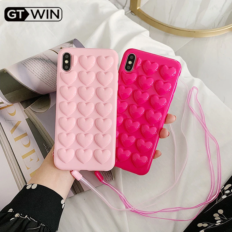 GTWIN 3D чехол для телефона с сердечками iPhone 11 Pro Max X XR XS 7 8 6 6S Plus SE 2020 Модный мягкий ТПУ