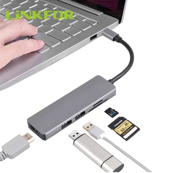 

LiNKFOR 5 in1 USB-C Hub Type-C Multiports USB 3.0 Ports SD TF Card Reader Adapter 4K HDMI USB C Type-c Adapter Hub Expander