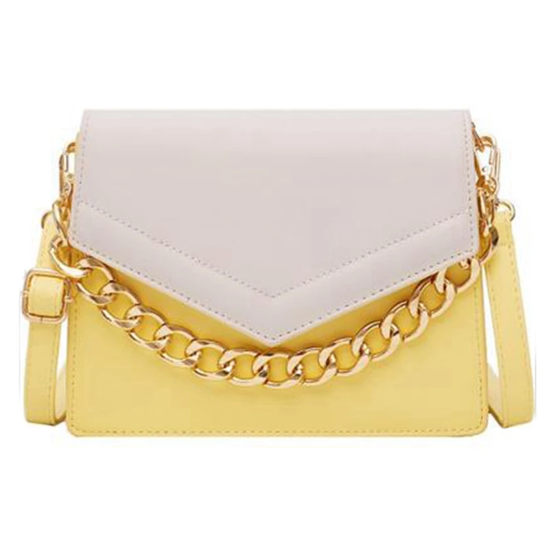 

Elegant Female Flip Small Square Bag Summer New Chain Handbag Contrast Color Shoulder Messenger Bag