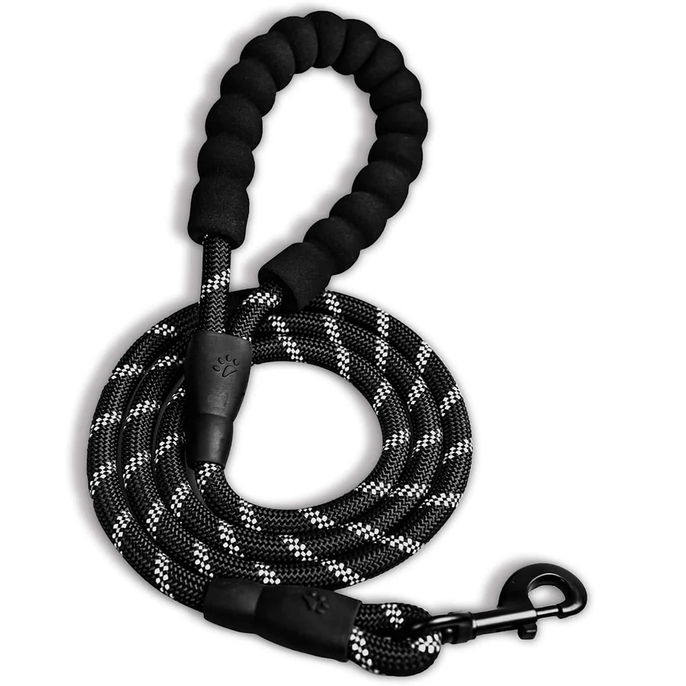 

5 FT Strong Dog Leash with Comfortable Foam Handle and Highly Reflective Threads with Metal Clasp and Rubber Enhanced Joint Dog