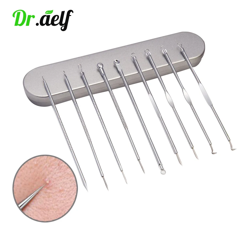 

9PCS/set Stainless Steel Acne Blackhead Remover Needles Extractor Pimple Blemish Comedone Removal Double Head Kit Face Care Tool