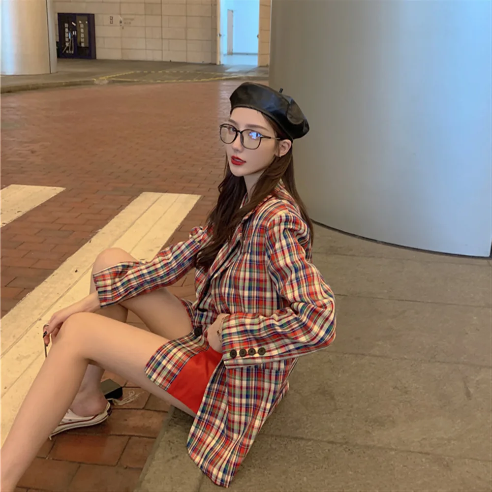 

Photo Shoot Korean Style Retro CHIC Casual Plaid Suit Jacket Women's Autumn Online Celebrity Versatile Loose-Fit Blazer