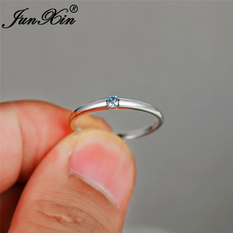 Изящное укладки тонкое кольцо кольца из стерлингового серебра 925 для женщин Минималистский синий красный камень Обручальные кольца циркон обручальное кольцо ювелирные изделия