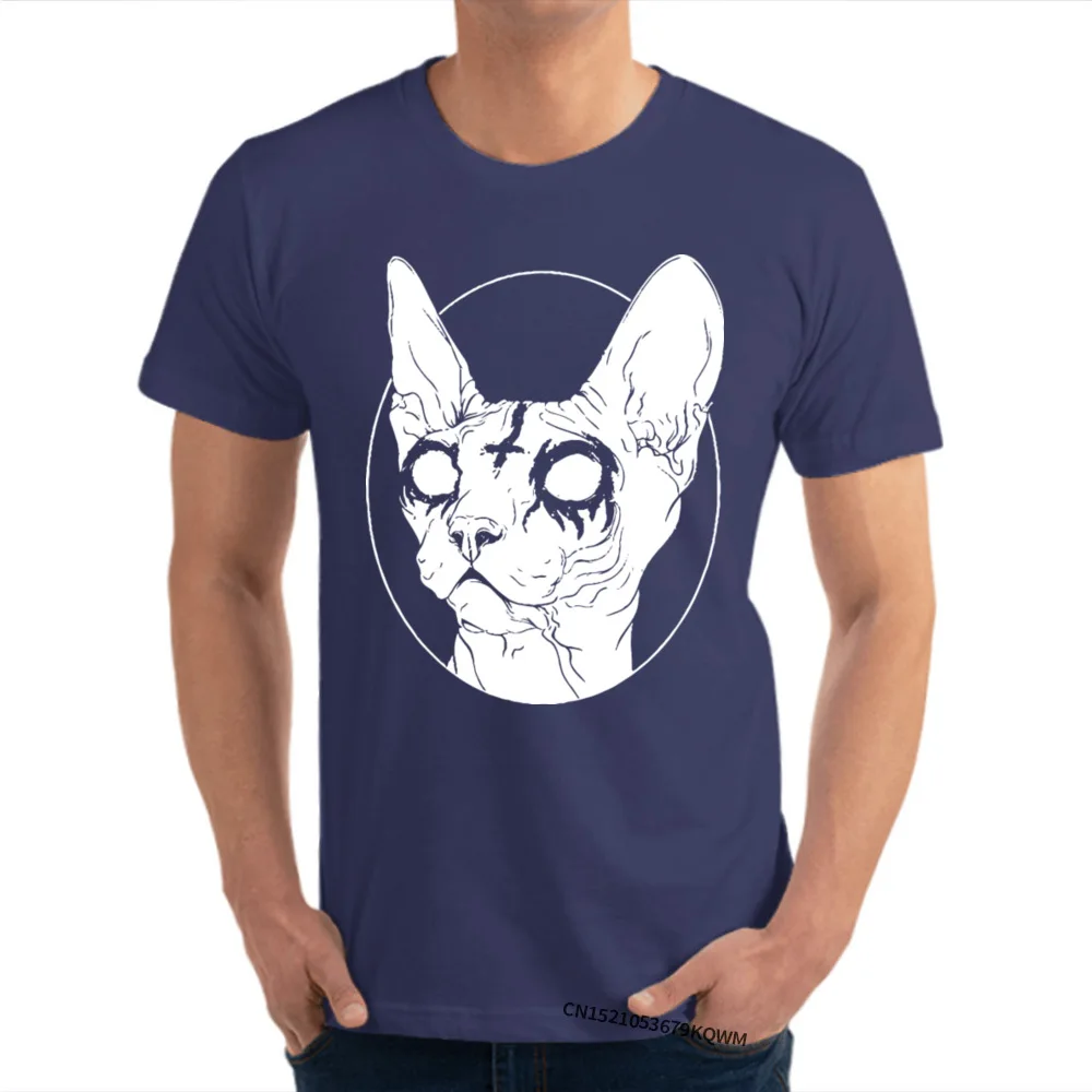 CrazyCustom Short Sleeve Tops & Tees Summer Fall Oversized Round Neck 100% Cotton Tops T Shirt Student T Shirt  Sphynx Catan in White 127 navy