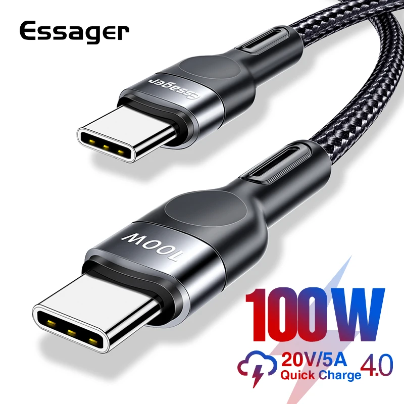 Essager 100w usb tipo c para usb c cabo USB C pd carregador de carregamento rápido cabo de fio para macbook samsung s20 xiaomi tipo c cabo usbc|Cabos flexíveis de celular| - AliExpress