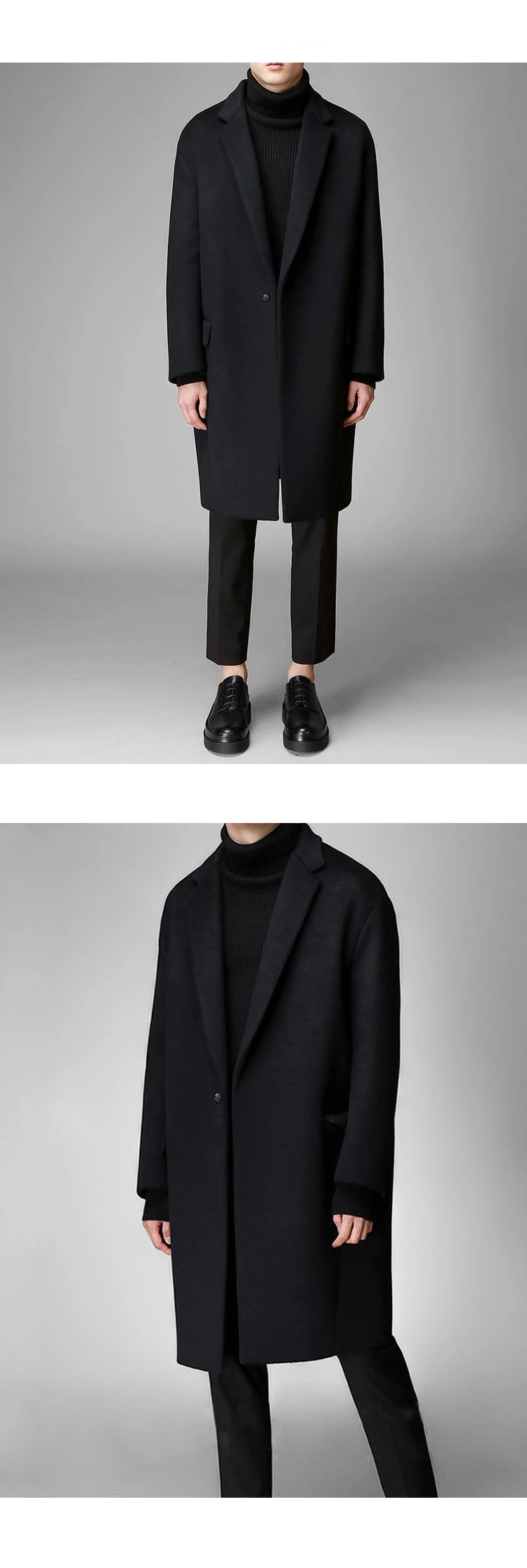Winter pure color loose in the long woolen coat men's Korean version thickened windbreaker trend coat
