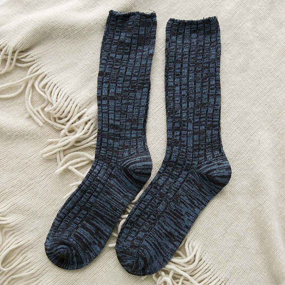 Эластичные осенние длинные вязаные повседневные студенческие ворсовые мягкие теплые женские носки до бедра из смеси хлопка на зиму - Цвет: Dark Blue