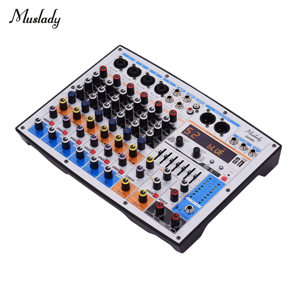 Muslady DDM8 Compact 8 Channels Mixer Mixing Console with 99 DSP Effects 7-Band EQ Built-in 48V Phantom Power Supply | Спорт и