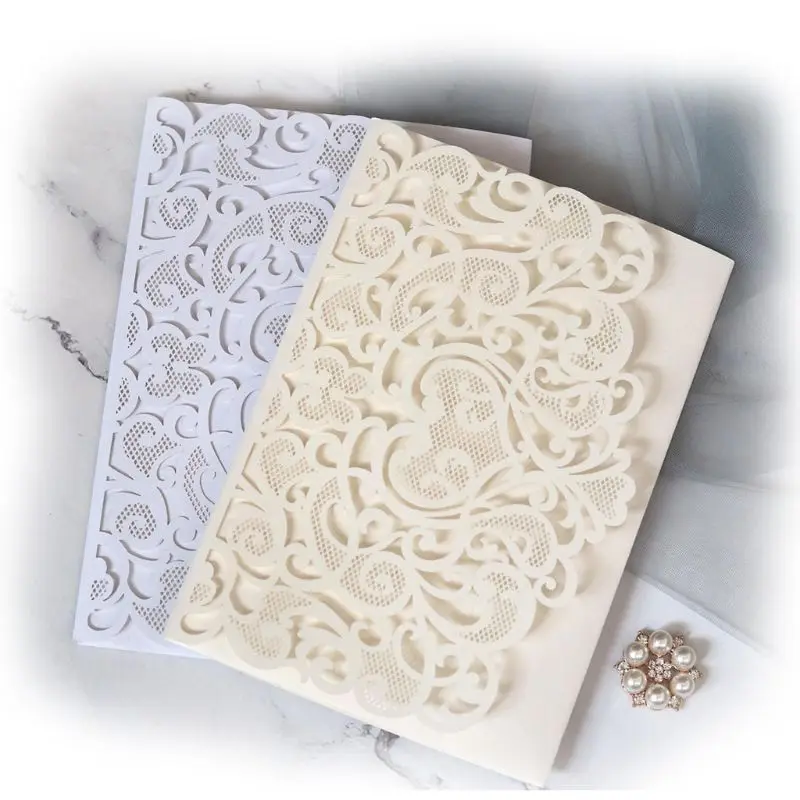  10pcs Laser Cut Hollow Heart Shape Wedding Invitations Card Party Supplies Y1AB - 4.00029E+12