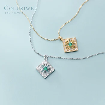 

Colusiwei Elegant 925 Sterling Silver Shining Luxury Flower Square Shape Pendants Necklaces For Women Wedding Jewelry Collar