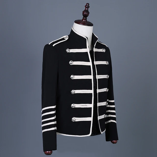 Men's Unique Gothic Steampunk Red Parade Military Marching Band Drummer  Jacket Goth Punk Emo