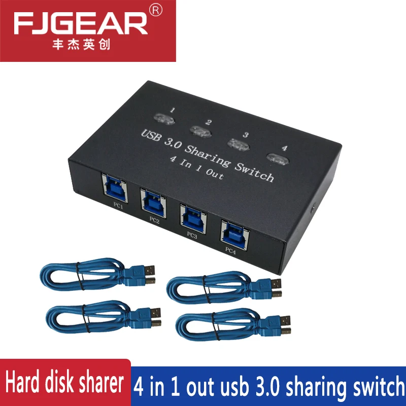 

USB 3.0 hub usb Sharing Switch KVM Switcher Adapter Box 4 Computer Share 1 Hard disk sharer with 4 Cables