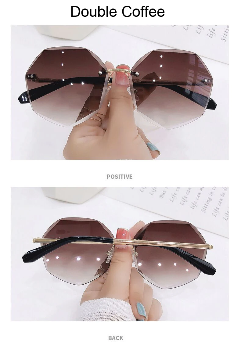 rectangle sunglasses Retro Rimless Round Sunglasses Women Metal Gradient Sun Glasses Lady Vintage Designer Cutting Lens Frameless Shades Oculos big sunglasses