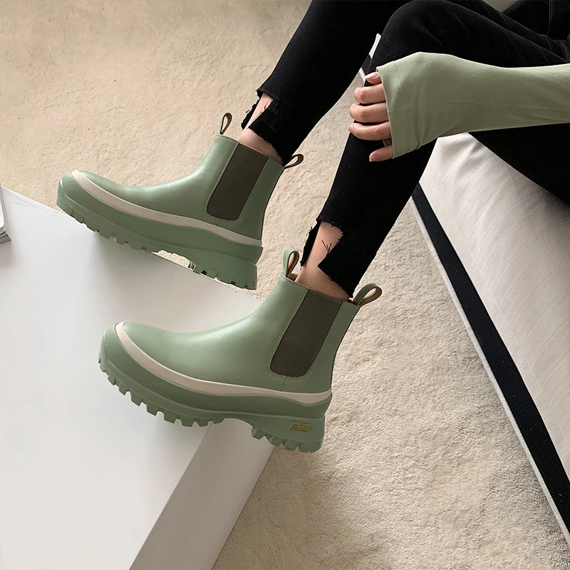 Г., Подиумные ботильоны на толстой подошве женские модные ботинки для отдыха с круглым носком зеленого цвета с фруктовым принтом женская зимняя обувь без шнуровки - Цвет: green