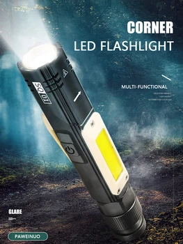 

led flashlight working light usb charge build-in battery torch garage tool car repair lamp camping hand light with magnet clip