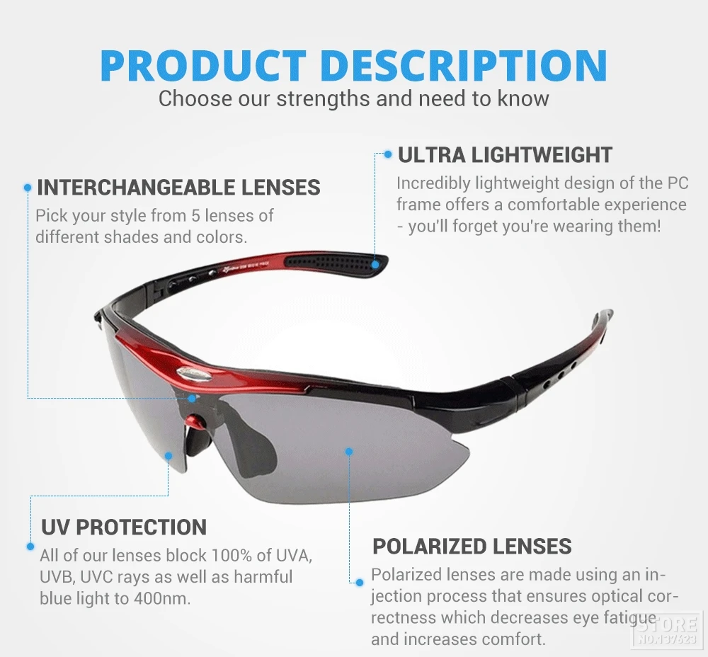 Hot! RockBros Polarized Cycling Glasses Cycling Sunglasses Outdoor Sport Road Bike MTB Mens Glasses TR90 Goggles Eyewear 5 Lens