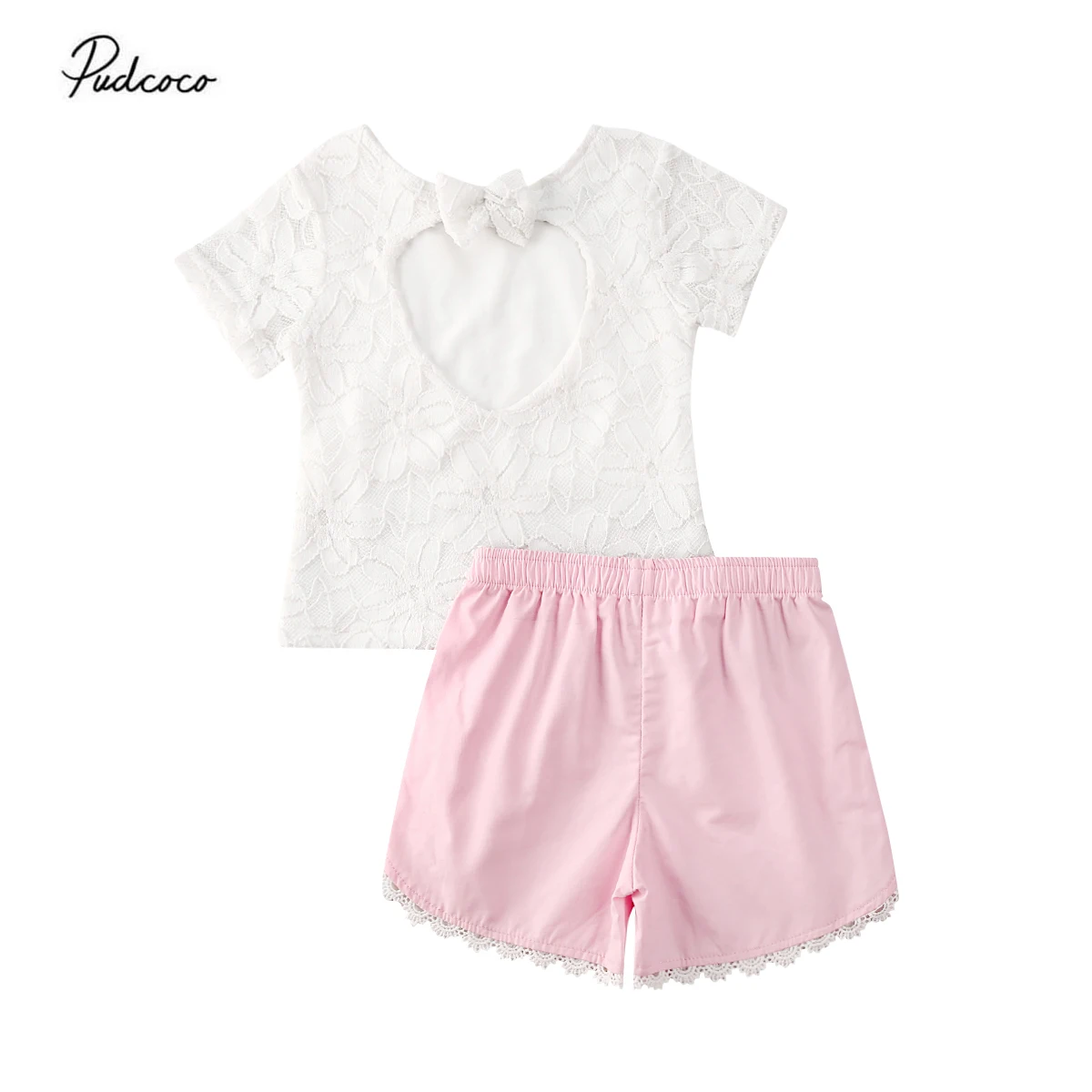 2020 Summer Girl Clothes 1-6T Infant Kids Baby Girls Princess Heart Hollow Out Lace Shirt Shorts 2Pcs Set Solid Outfits | Мать и ребенок
