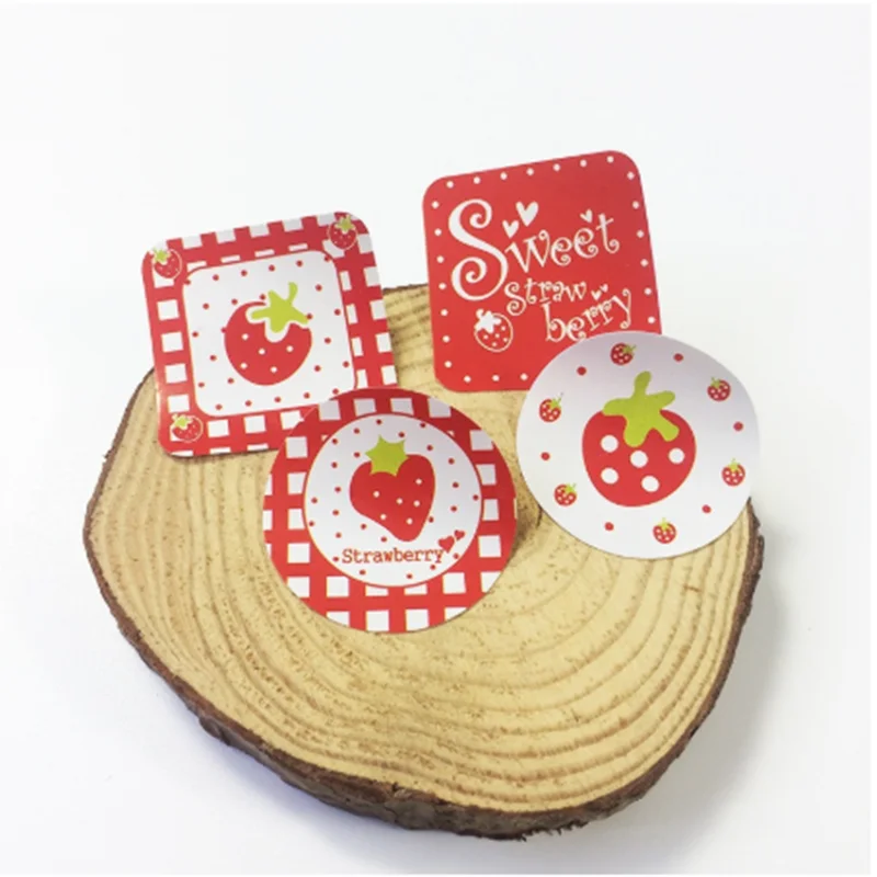 Círculos e Quadrados Lote Doce Morango Design Cozimento Presente Decoração Adesivos 1200 Pçs - 4 Material escolar e de escritório