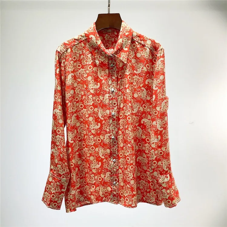 

Brand Women's High-end Luxury Autumn Elegant Fashion Vintage Printed Long-sleeved Silk Shirt Top