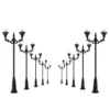 10pcs Model Trains OO HO Scale 1:75 Vintage Lamp Post Two-heads Street Lights Warm White LEDs LFT16OO