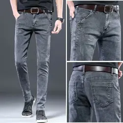 Pantalones vaqueros elásticos para hombre, jeans rectos ajustados de estilo coreano, de calle gótica, a la moda, informales