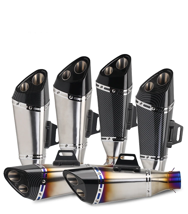 

Universal Motorcycle modified Muffler Escape exhaust pipe triangle carbon fiber double tail sports R3 Z900 ZX10R Z800 G310R G310