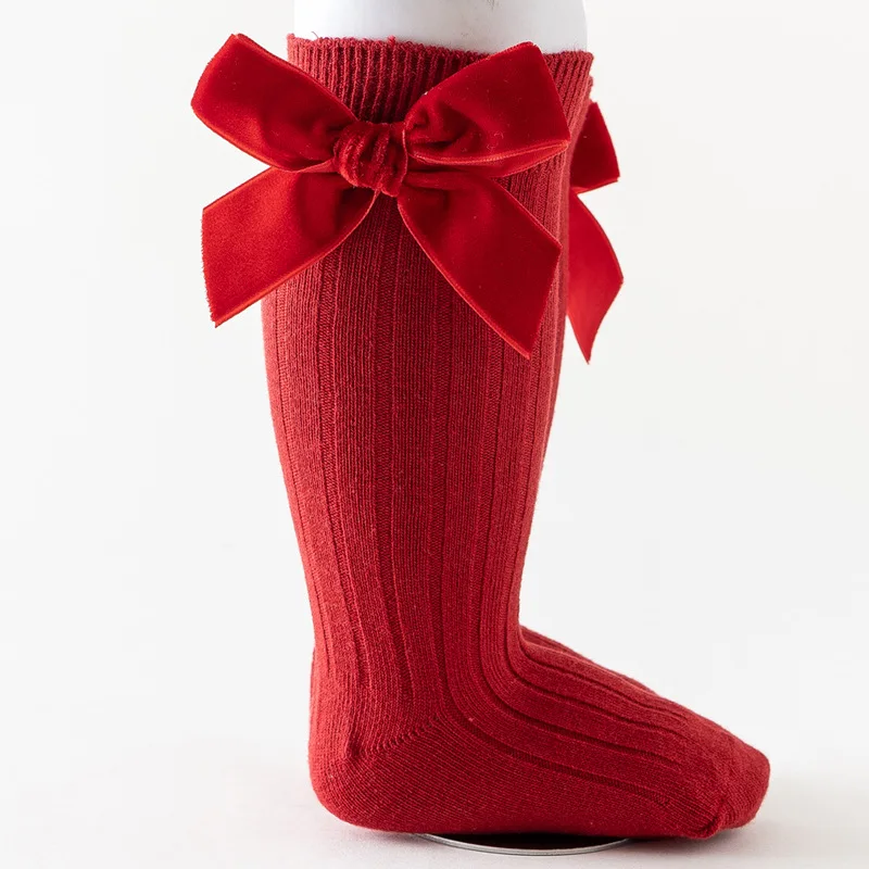 Baby Christmas Socks Autumn Winter Toddlers Kids Big Bow Knee High Long Girls Sock Soft Cotton Red Newborn Socken For 0-5 Years