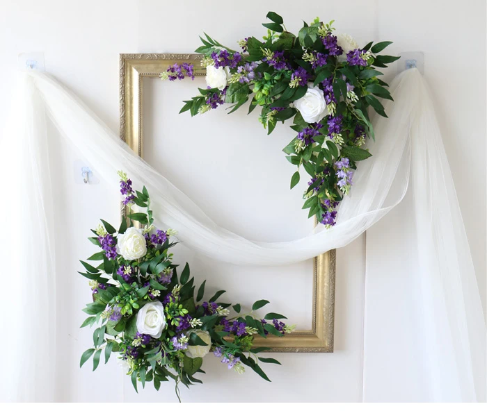 only 2flowers Искусственный цветок Роза Лаванда деревянная рамка свадебный фон Арка Декор цветок стена Свадьба Фотография цветок Шелковый цветок стена - Цвет: only 2flowers