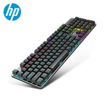 Hp GK100 Механическая игровая клавиатура с подсветкой, синий, красный переключатель, 104 клавиш, металлический цветной светодиодный компьютер с ...(China)