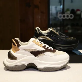 

Women's Shoes 2020 Spring New leather Thick-soled Increased Sneakers Women Comfortable Breathable Non-slip Casual Women Shoes