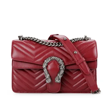 

Leather women's bag 2020 new fashion cowhide ladies shoulder messenger bag fashion chain clam check women's small square bag